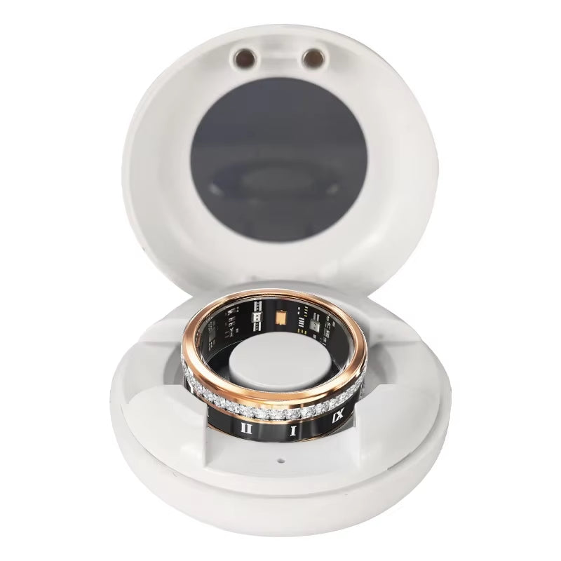 Diamond Inlaid Smart Ring Heart Rate Health Monitor, Blood Oxygen Waterproof Multi-Sport Mode Smart Tracker for Iphone Android