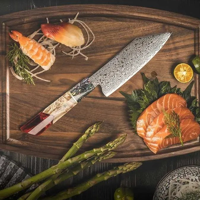 Japanese Damascus Knife - Hikari Bunka Hand Forged Stainless Steel Professional Chef's Kitchen Knife With Beautiful Decorative Handle