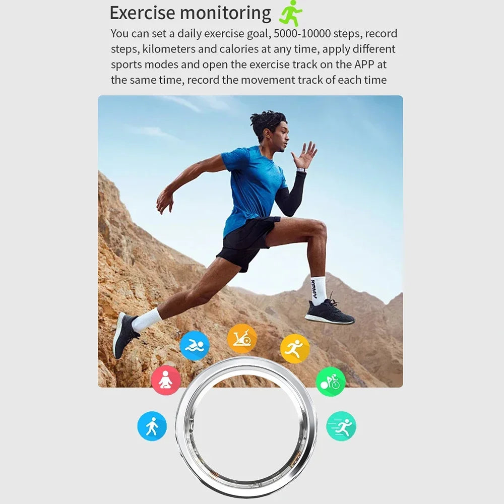 Diamond Inlaid Smart Ring Heart Rate Health Monitor, Blood Oxygen Waterproof Multi-Sport Mode Smart Tracker for Iphone Android