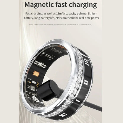 Diamond Inlaid Smart Ring Heart Rate Health Monitor, Blood Oxygen Waterproof Multi-Sport Mode Smart Tracker for Iphone Android